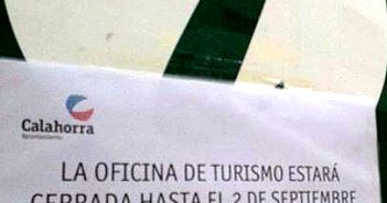 Cartel en la oficina de turismo de Calahorra
