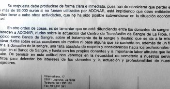 Carta enviada a los Donantes de Sangre de La Rioja