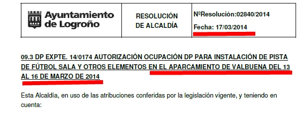 Resolución de Alcaldía con fecha posterior a la celebración del evento.