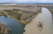 Un afluente turbio desemboca en el río Ebro, en un área incluida en el proyecto LIFE Ebro Resilience. (via ebroresilience.com)