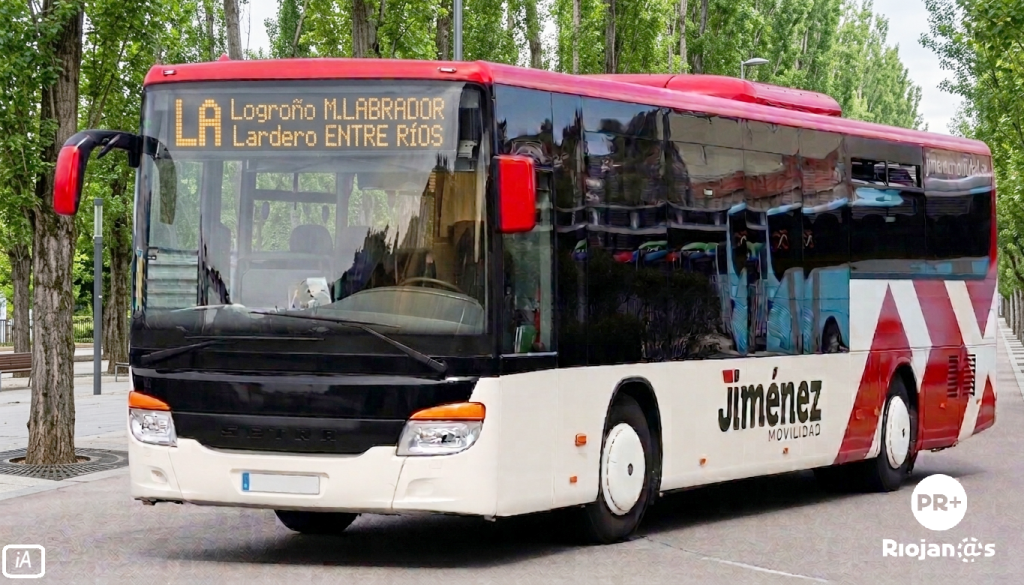 Recreación del autobús a Entre Ríos mediante inteligencia artificial de un vehículo similar a los del servicio urbano de Logroño operado en la actualidad por Jiménez.